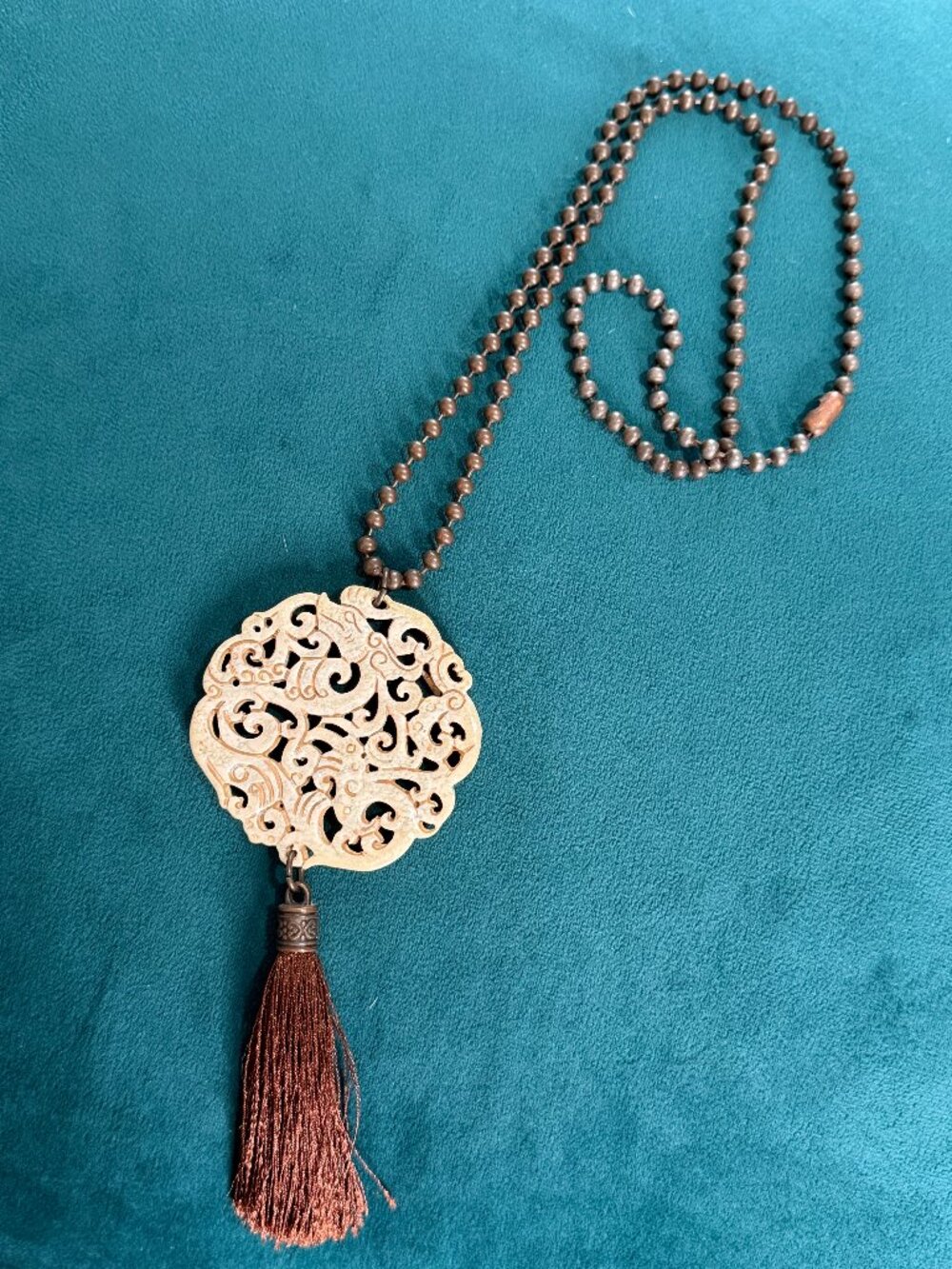 Vintage 1960's Crown Trifari Carved Bone Necklace